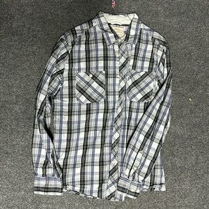 Men’s blue and grey button up